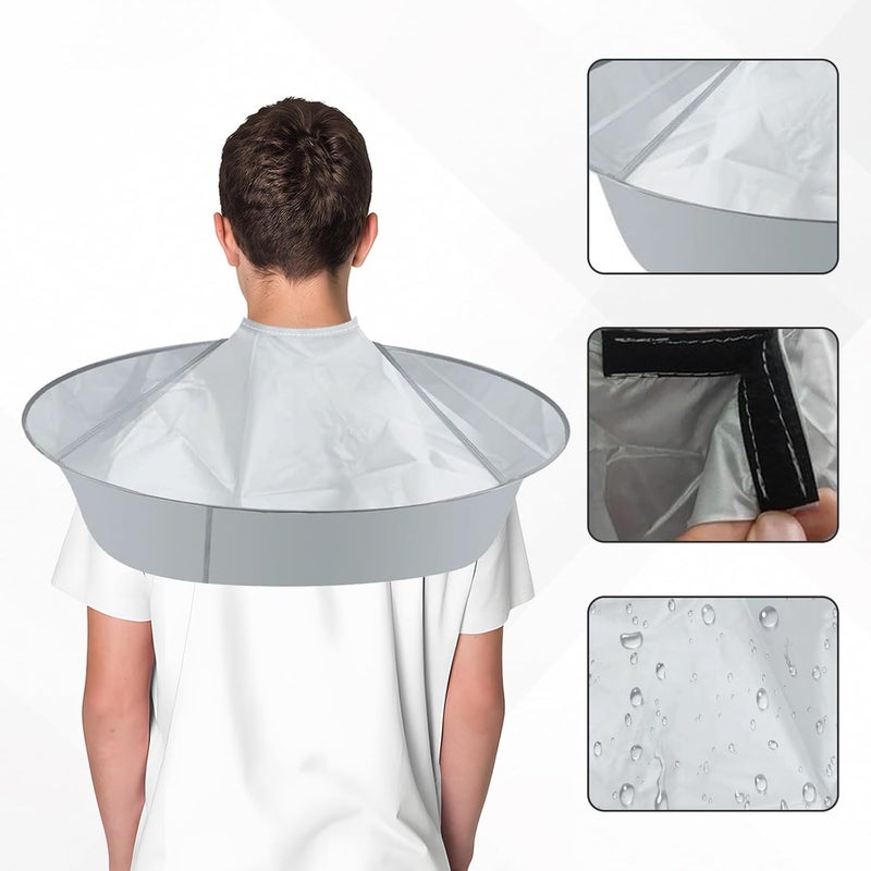 PKRFCJ 2 Pcs Hair Catcher for Haircuts, Haircut Cape, Foldable Hairdressing Umbrella Cape, Waterproof, Suitable for Adults and Children, Salon and Home Trimming/Coloring/Styling (Light Grey) - Image 4